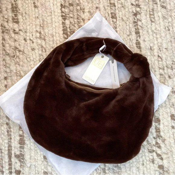 Anthropologie NWT Urban Expressions Chocolate Faux Fur Shoulder Bag ~ Gold Chain - Picture 7 of 11